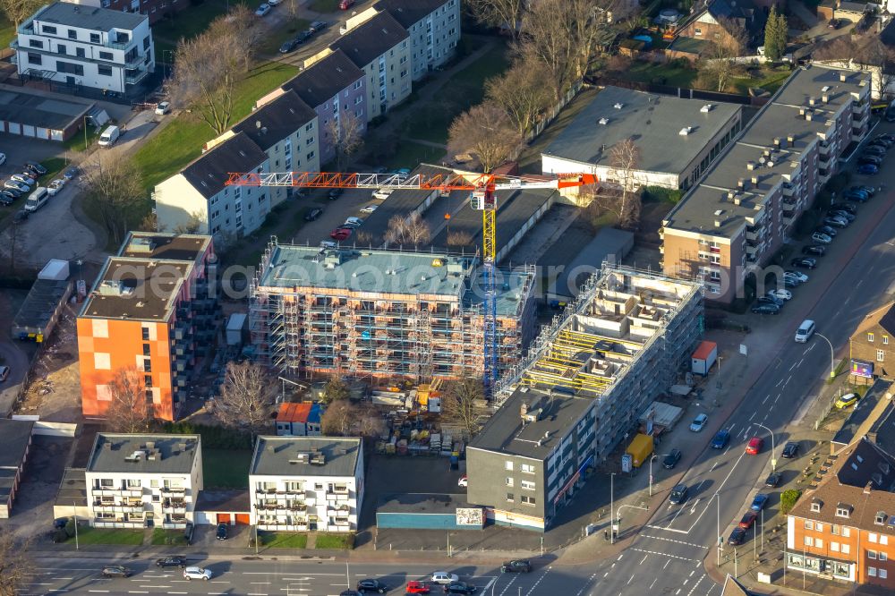 Aerial image Duisburg - Construction site for the multi-family residential building on street Angertaler Strasse in the district Wanheim - Angerhausen in Duisburg at Ruhrgebiet in the state North Rhine-Westphalia, Germany