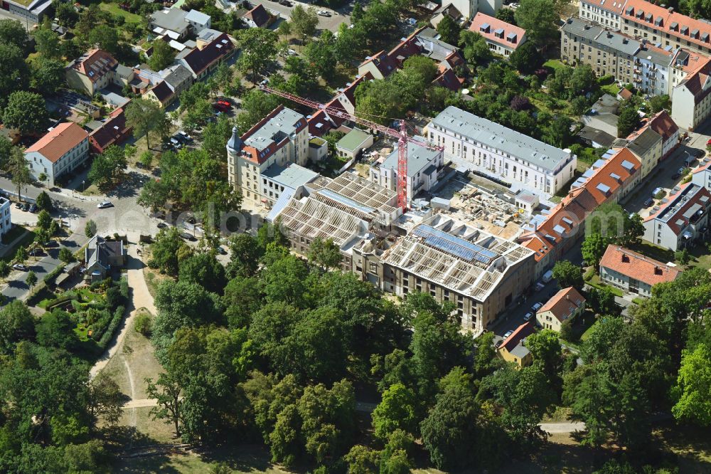 Potsdam from above - Construction site for the multi-family residential building on the former Gelaende of Parkstudios in the district Babelsberg Nord in Potsdam in the state Brandenburg, Germany