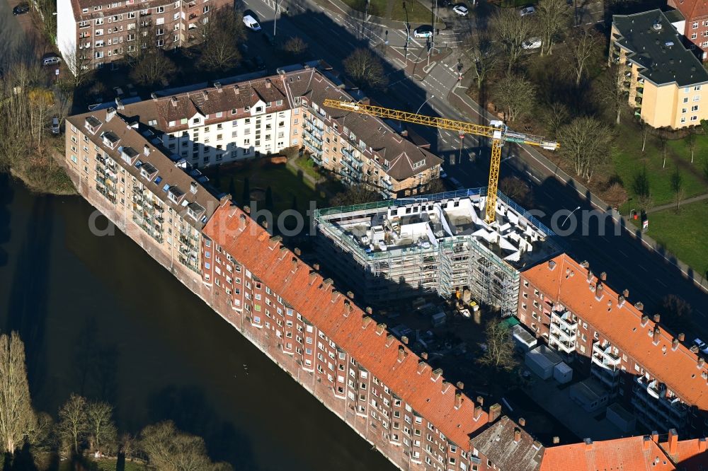 Hamburg from above - Construction site for the multi-family residential building on Eiffestrasse in the district Hamm in Hamburg, Germany