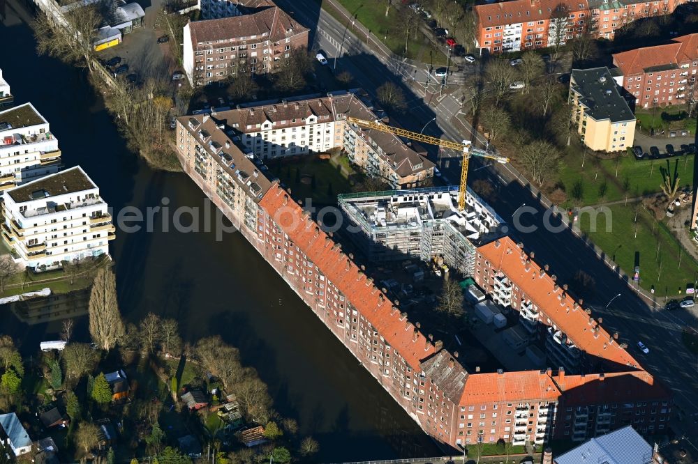 Aerial image Hamburg - Construction site for the multi-family residential building on Eiffestrasse in the district Hamm in Hamburg, Germany