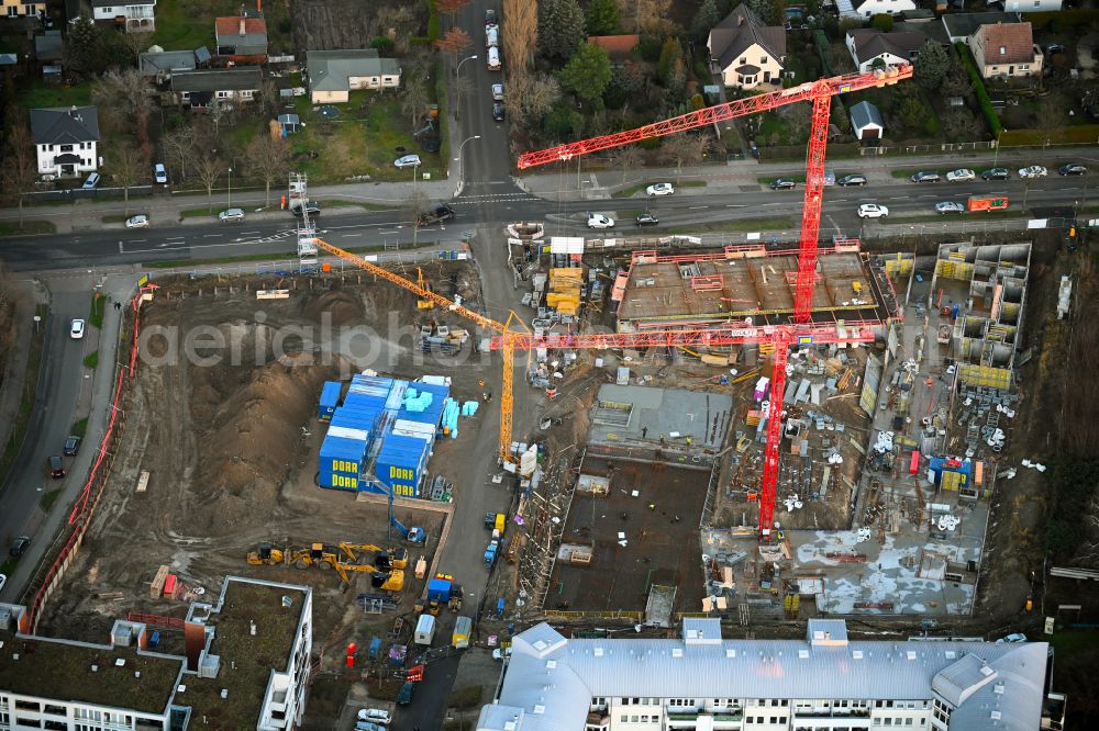 Aerial image Berlin - Construction site for the multi-family residential building Ferdinand's Garden on street Plauener Strasse in the district Hohenschoenhausen in Berlin, Germany