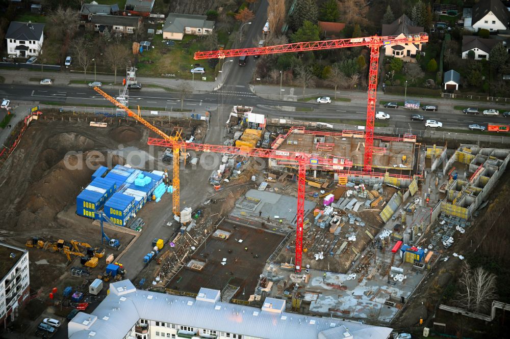 Aerial photograph Berlin - Construction site for the multi-family residential building Ferdinand's Garden on street Plauener Strasse in the district Hohenschoenhausen in Berlin, Germany