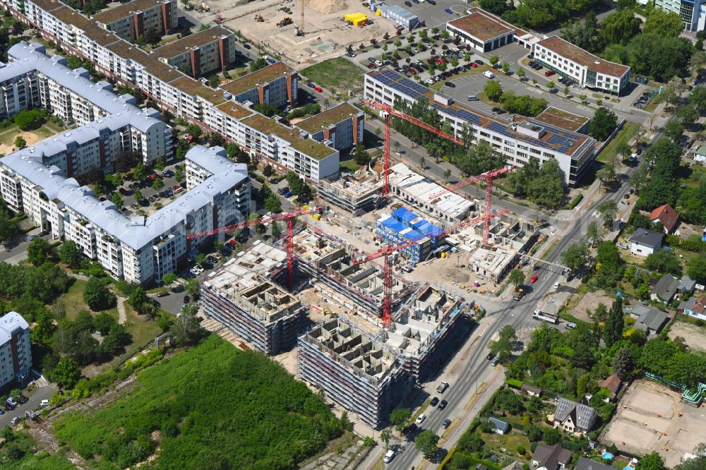 Berlin from above - Construction site for the multi-family residential building Ferdinand's Garden on street Plauener Strasse in the district Hohenschoenhausen in Berlin, Germany