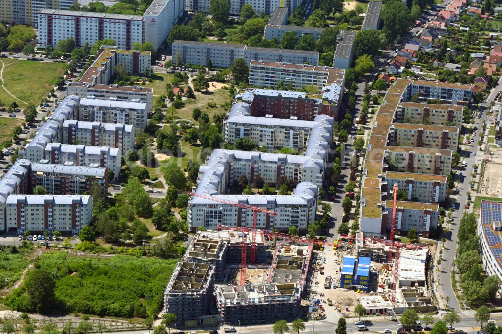 Aerial image Berlin - Construction site for the multi-family residential building Ferdinand's Garden on street Plauener Strasse in the district Hohenschoenhausen in Berlin, Germany