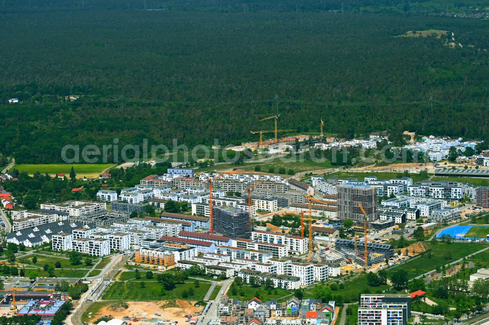 Mannheim from above - Construction site for the multi-family residential building Franklin Village on Franklin-D.-Roosevelt-Strasse in the district Kaefertal in Mannheim in the state Baden-Wuerttemberg, Germany