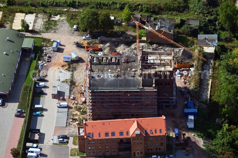 Aerial photograph Halle (Saale) - Construction site for the multi-family residential building on Gelaende of ehemaligen Boellberger Brauerei in dem Boellberger Weg in the district Gesundbrunnen in Halle (Saale) in the state Saxony-Anhalt, Germany