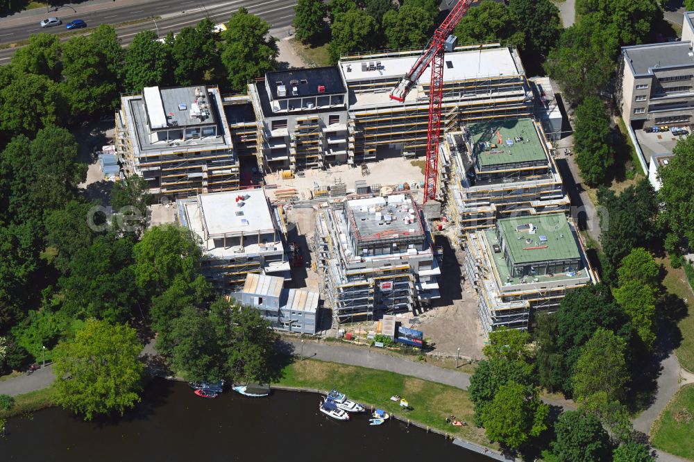 Berlin from above - Construction site for the multi-family residential building Am Generalshof - Uferweg Alte Spree in the district Koepenick in the district Koepenick in Berlin, Germany