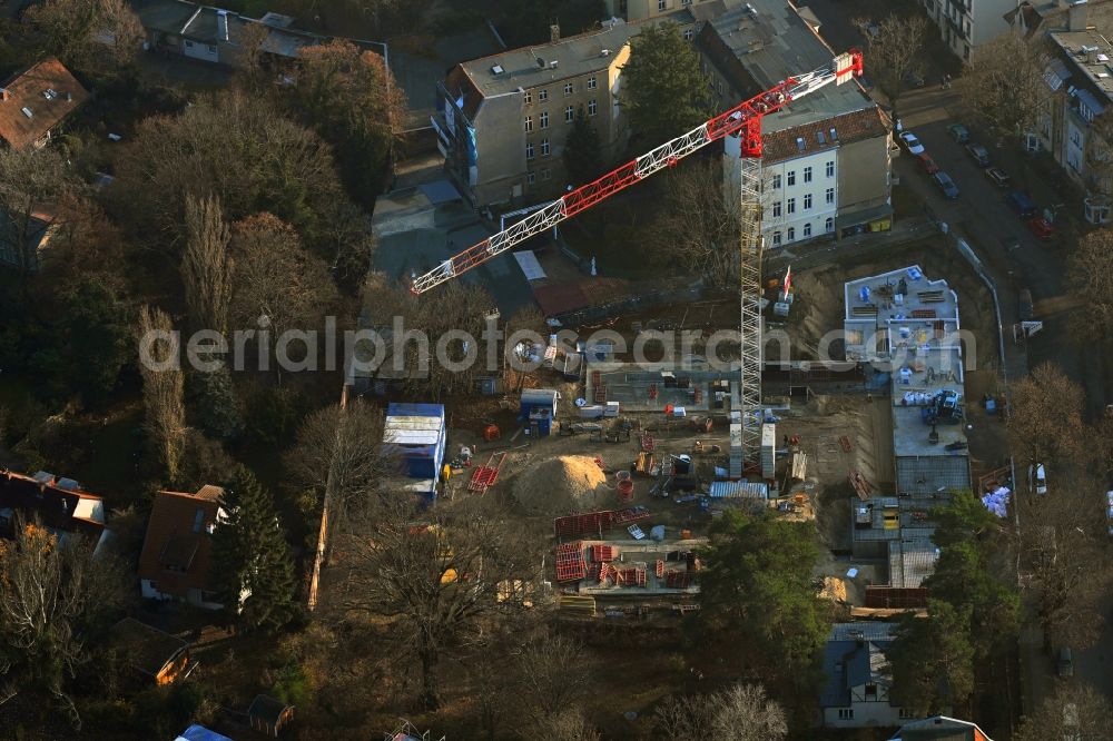 Berlin from above - Construction site for the multi-family residential building on Treskowstrasse in the district Niederschoenhausen in Berlin, Germany