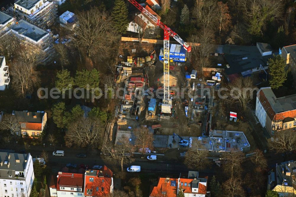 Aerial photograph Berlin - Construction site for the multi-family residential building on Treskowstrasse in the district Niederschoenhausen in Berlin, Germany