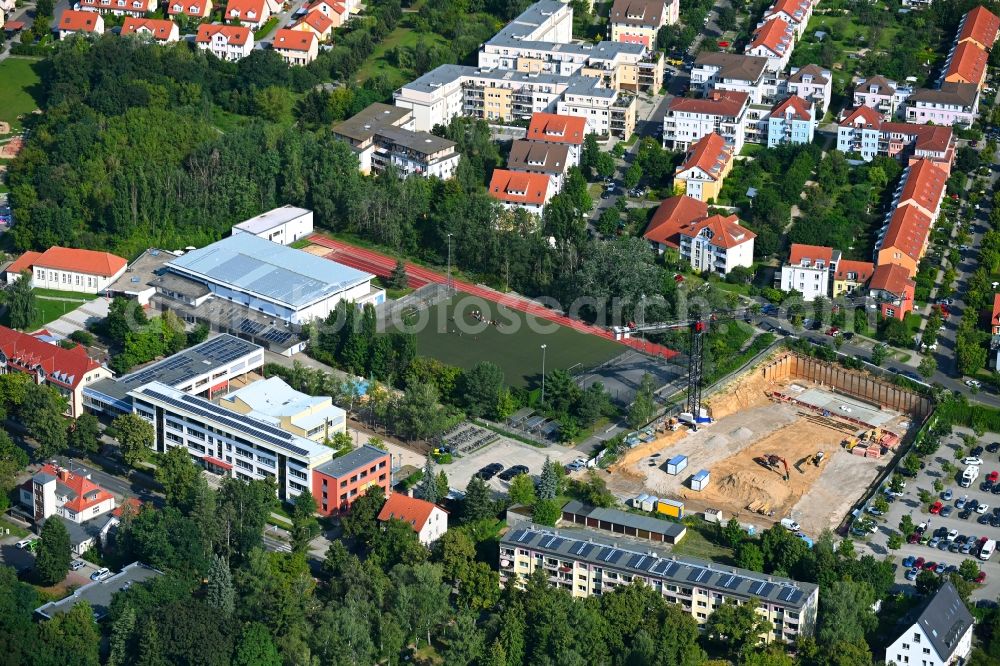 Aerial image Glienicke/Nordbahn - Construction site for the multi-family residential building on Ahornallee in Glienicke/Nordbahn in the state Brandenburg, Germany