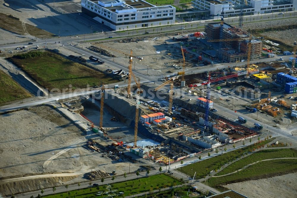 Aerial image München - Construction site for the multi-family residential building on Grete-Weil-Strasse in the district Aubing-Lochhausen-Langwied in Munich in the state Bavaria, Germany