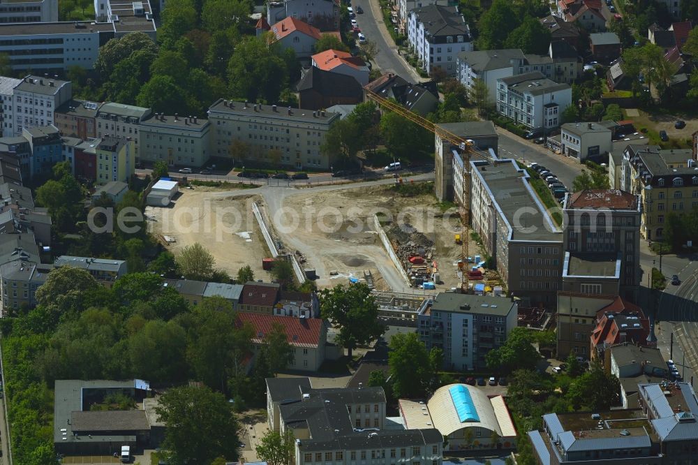 Aerial image Rostock - Construction site for the multi-family residential building Am Gueterbahnhof in Rostock in the state Mecklenburg - Western Pomerania, Germany