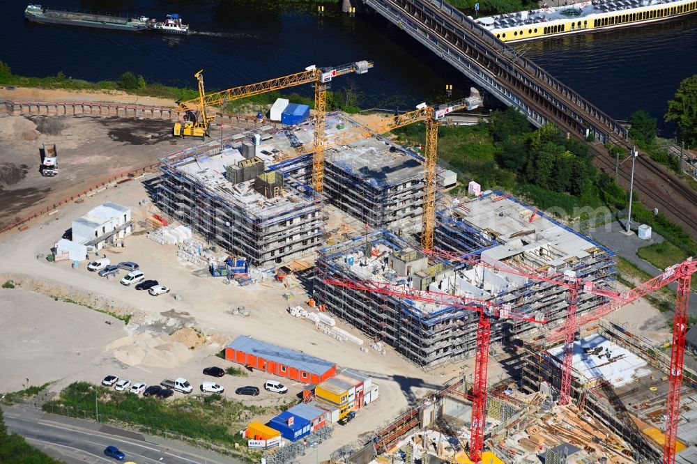 Potsdam from above - Construction site for the multi-family residential building Havel Quartier Potsdam in Potsdam in the state Brandenburg, Germany