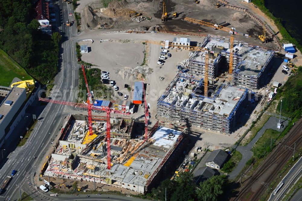 Aerial image Potsdam - Construction site for the multi-family residential building Havel Quartier Potsdam in Potsdam in the state Brandenburg, Germany