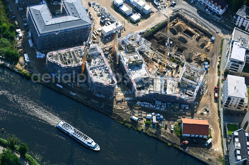 Potsdam from the bird's eye view: Construction site for the multi-family residential building Havel Quartier Potsdam in Potsdam in the state Brandenburg, Germany