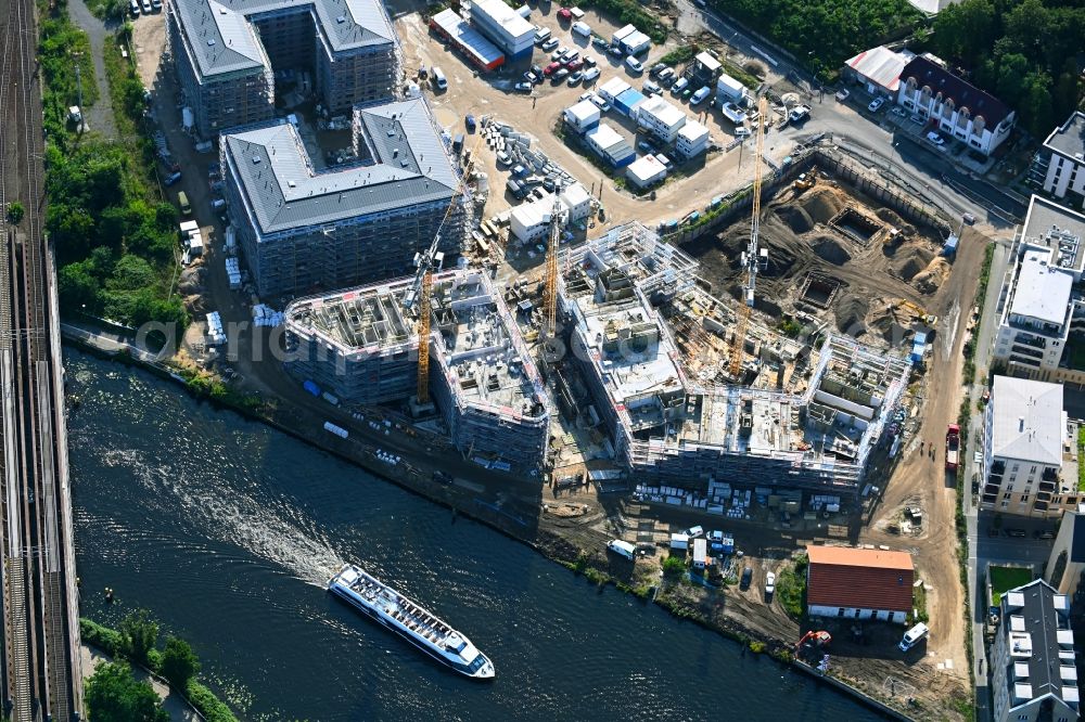 Aerial image Potsdam - Construction site for the multi-family residential building Havel Quartier Potsdam in Potsdam in the state Brandenburg, Germany