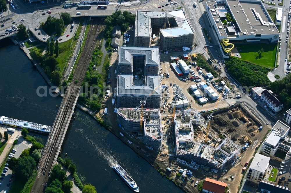 Aerial photograph Potsdam - Construction site for the multi-family residential building Havel Quartier Potsdam in Potsdam in the state Brandenburg, Germany