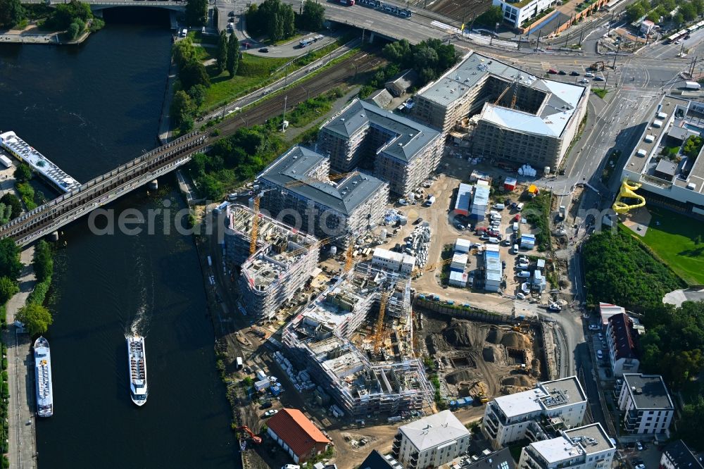 Potsdam from the bird's eye view: Construction site for the multi-family residential building Havel Quartier Potsdam in Potsdam in the state Brandenburg, Germany