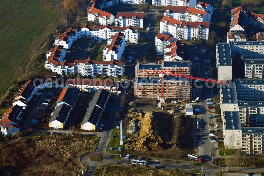 Bernau from the bird's eye view: Construction site for the multi-family residential building on Herkulesstrasse in Bernau in the state Brandenburg, Germany