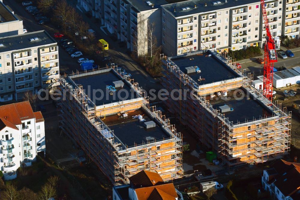 Bernau from above - Construction site for the multi-family residential building on Herkulesstrasse in Bernau in the state Brandenburg, Germany