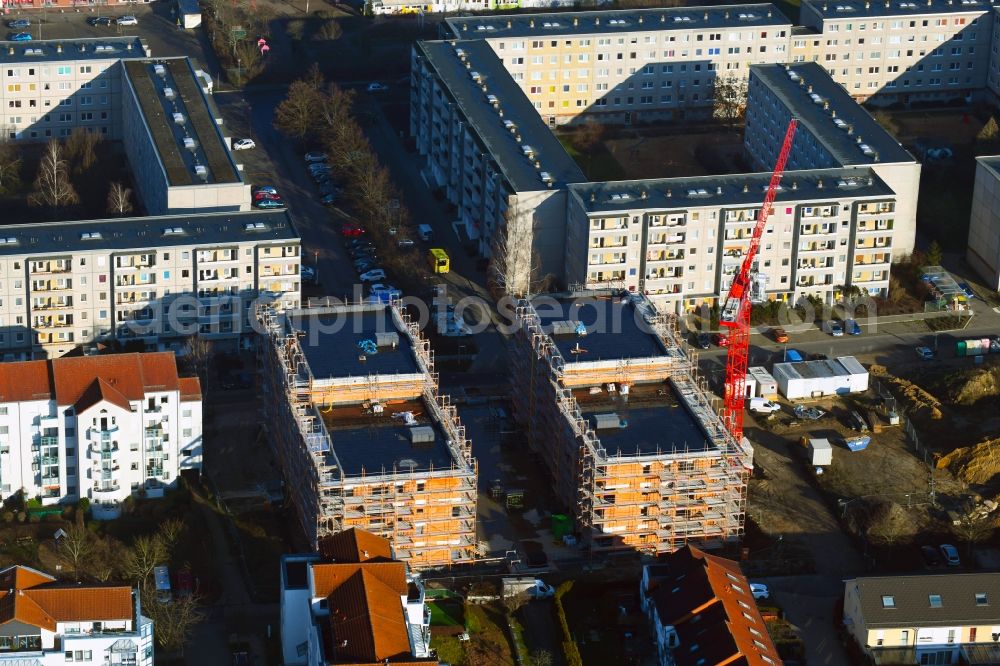 Aerial image Bernau - Construction site for the multi-family residential building on Herkulesstrasse in Bernau in the state Brandenburg, Germany