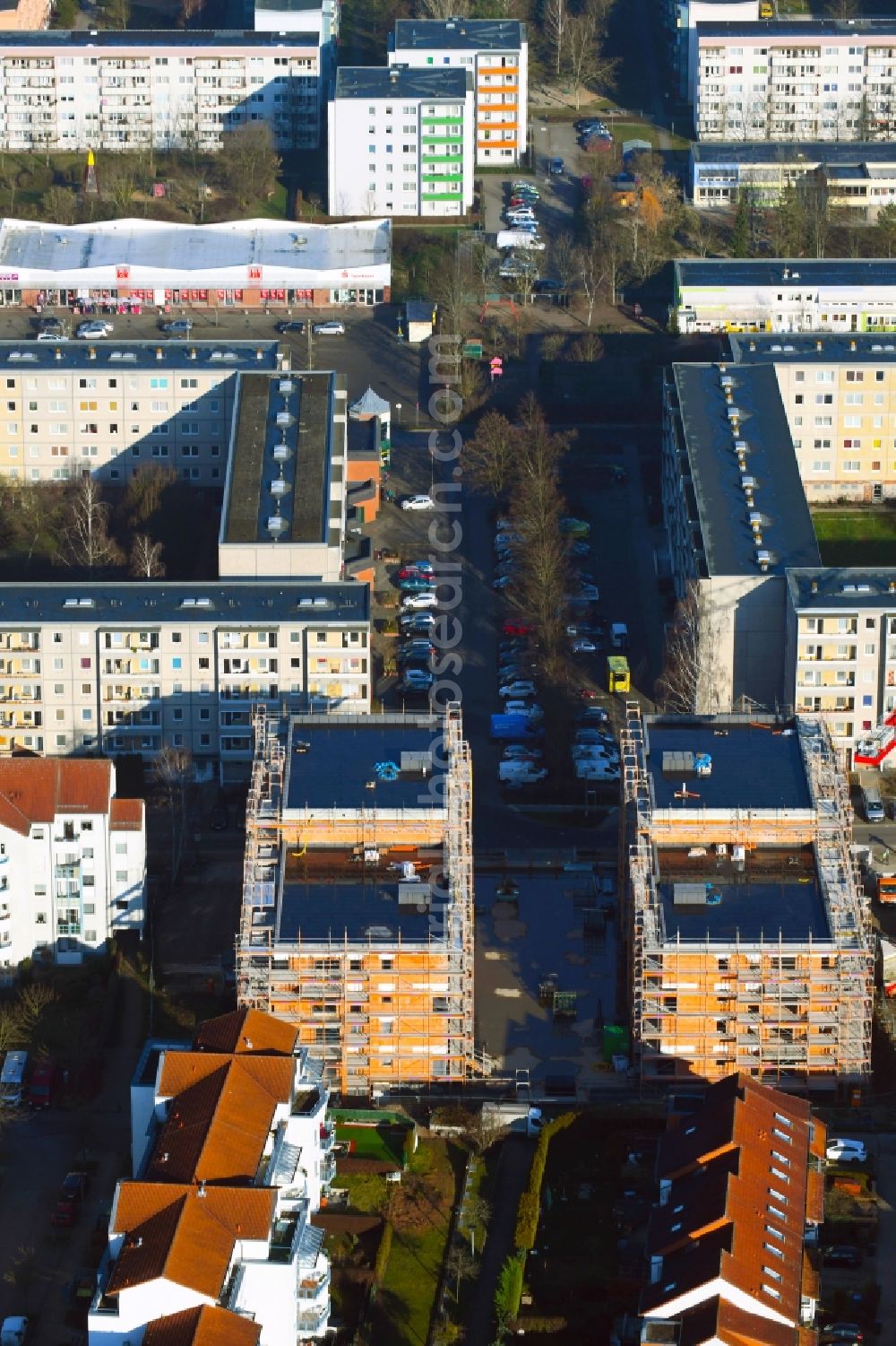 Aerial photograph Bernau - Construction site for the multi-family residential building on Herkulesstrasse in Bernau in the state Brandenburg, Germany