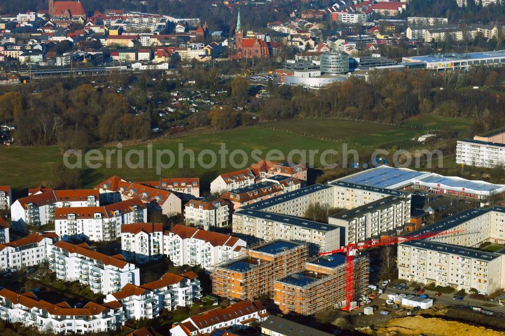 Bernau from above - Construction site for the multi-family residential building on Herkulesstrasse in Bernau in the state Brandenburg, Germany