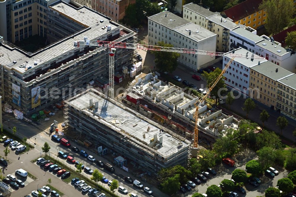 Aerial image Halle (Saale) - Construction site for the multi-family residential building HirschQuartier on Karl-Meseberg-Strasse in Halle (Saale) in the state Saxony-Anhalt, Germany