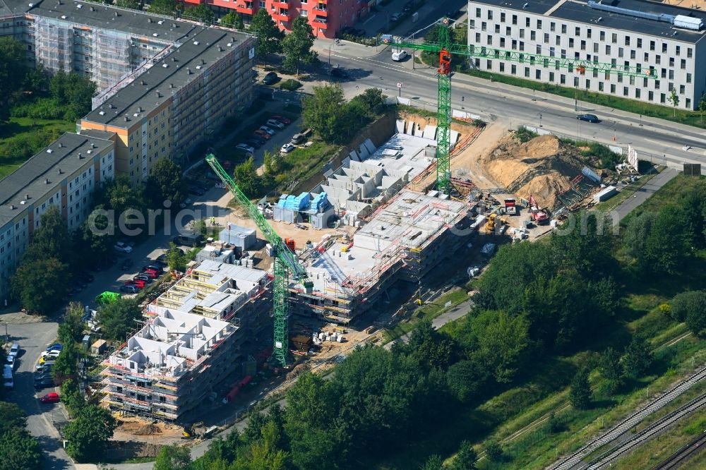 Aerial photograph Berlin - Construction site for the multi-family residential building Hoyerswerdaer Strasse corner Louis-Lewin-Strasse in the district Hellersdorf in Berlin, Germany