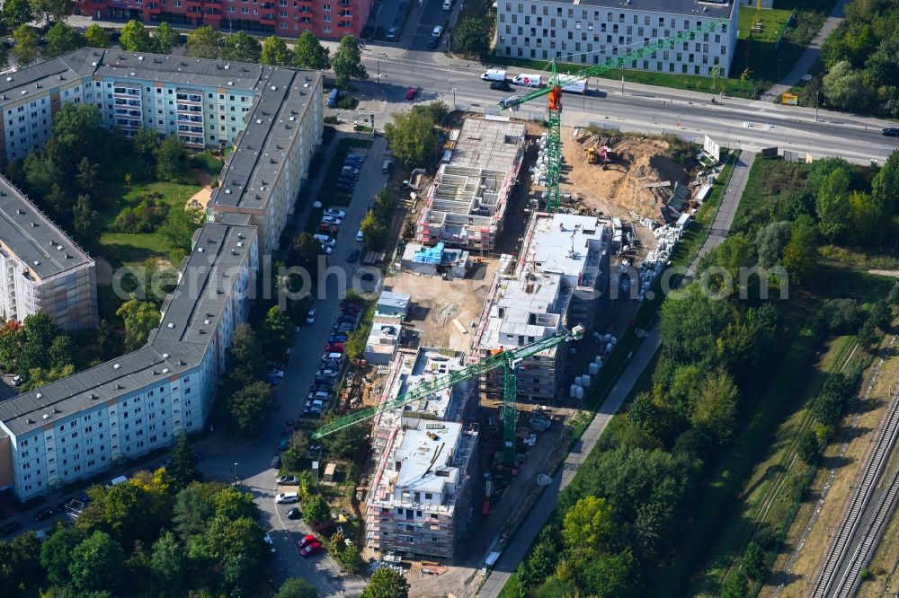 Aerial image Berlin - Construction site for the multi-family residential building Hoyerswerdaer Strasse corner Louis-Lewin-Strasse in the district Hellersdorf in Berlin, Germany