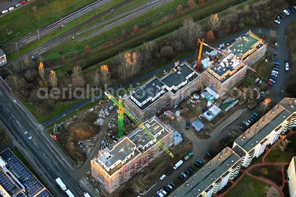 Aerial image Berlin - Construction site for the multi-family residential building Hoyerswerdaer Strasse corner Louis-Lewin-Strasse in the district Hellersdorf in Berlin, Germany