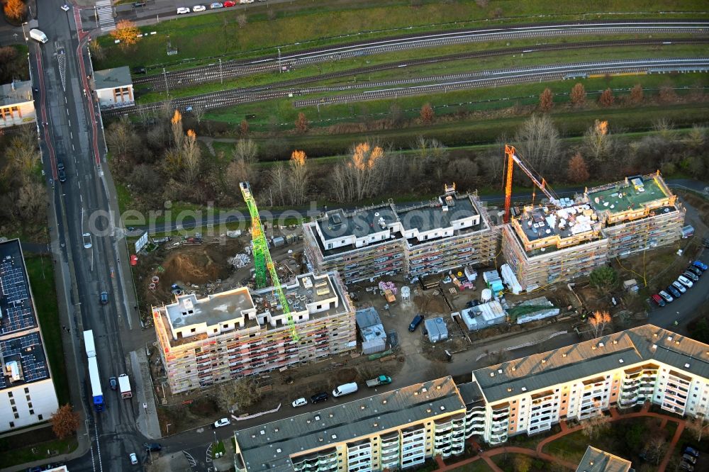 Aerial photograph Berlin - Construction site for the multi-family residential building Hoyerswerdaer Strasse corner Louis-Lewin-Strasse in the district Hellersdorf in Berlin, Germany