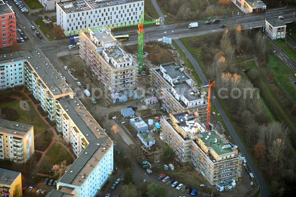 Berlin from above - Construction site for the multi-family residential building Hoyerswerdaer Strasse corner Louis-Lewin-Strasse in the district Hellersdorf in Berlin, Germany