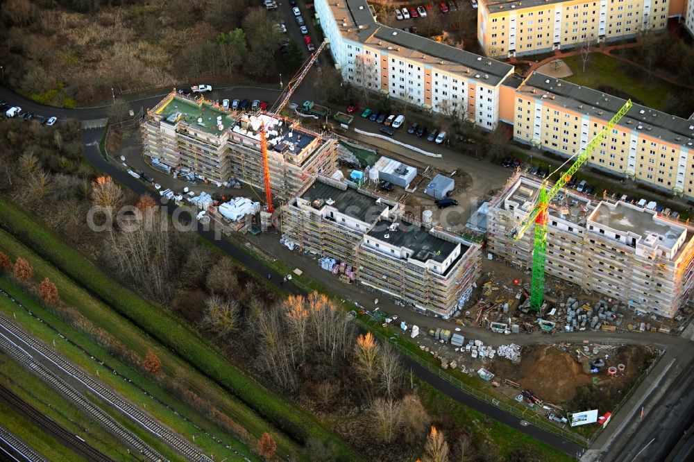 Aerial image Berlin - Construction site for the multi-family residential building Hoyerswerdaer Strasse corner Louis-Lewin-Strasse in the district Hellersdorf in Berlin, Germany