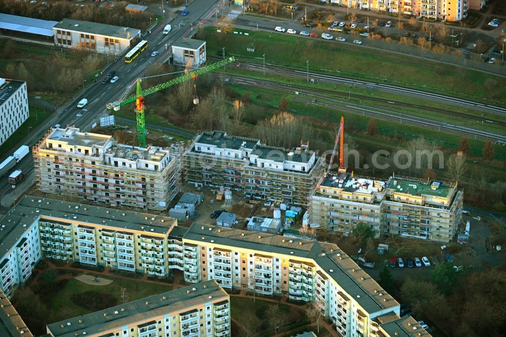 Berlin from above - Construction site for the multi-family residential building Hoyerswerdaer Strasse corner Louis-Lewin-Strasse in the district Hellersdorf in Berlin, Germany