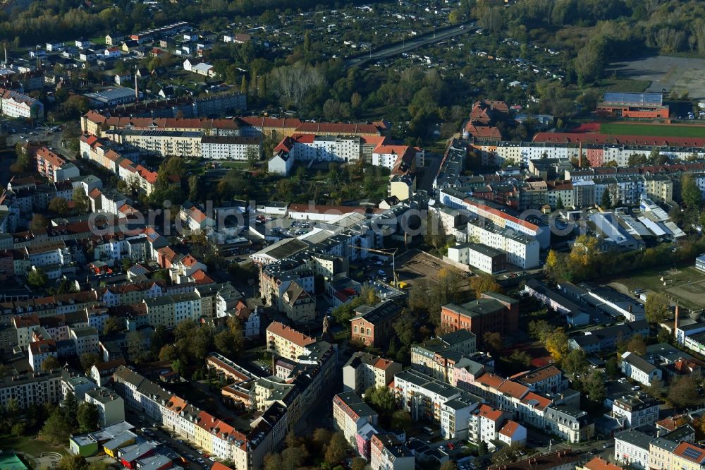 Aerial photograph Brandenburg an der Havel - Construction site for the multi-family residential building Jahnstrasse corner Friesenstrasse in Brandenburg an der Havel in the state Brandenburg, Germany