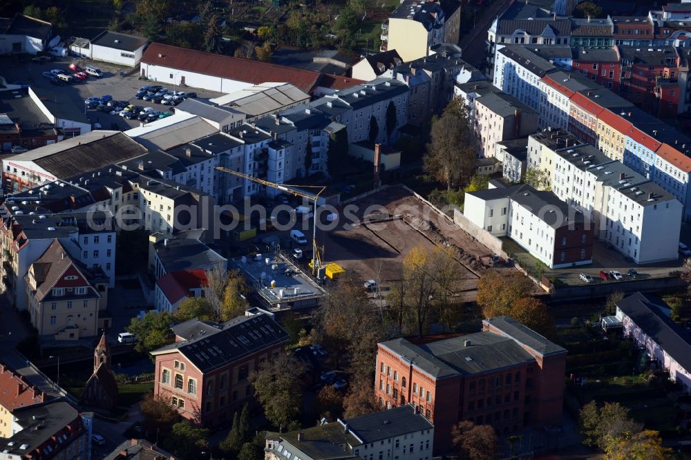 Aerial image Brandenburg an der Havel - Construction site for the multi-family residential building Jahnstrasse corner Friesenstrasse in Brandenburg an der Havel in the state Brandenburg, Germany