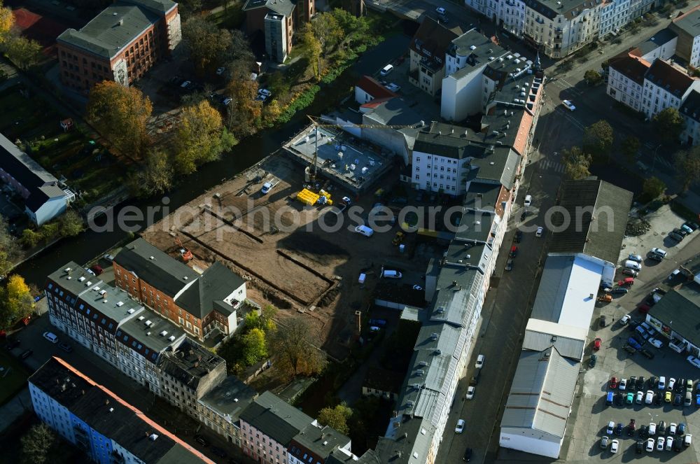 Brandenburg an der Havel from above - Construction site for the multi-family residential building Jahnstrasse corner Friesenstrasse in Brandenburg an der Havel in the state Brandenburg, Germany