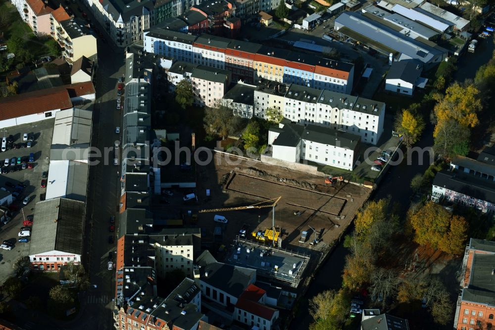 Aerial image Brandenburg an der Havel - Construction site for the multi-family residential building Jahnstrasse corner Friesenstrasse in Brandenburg an der Havel in the state Brandenburg, Germany