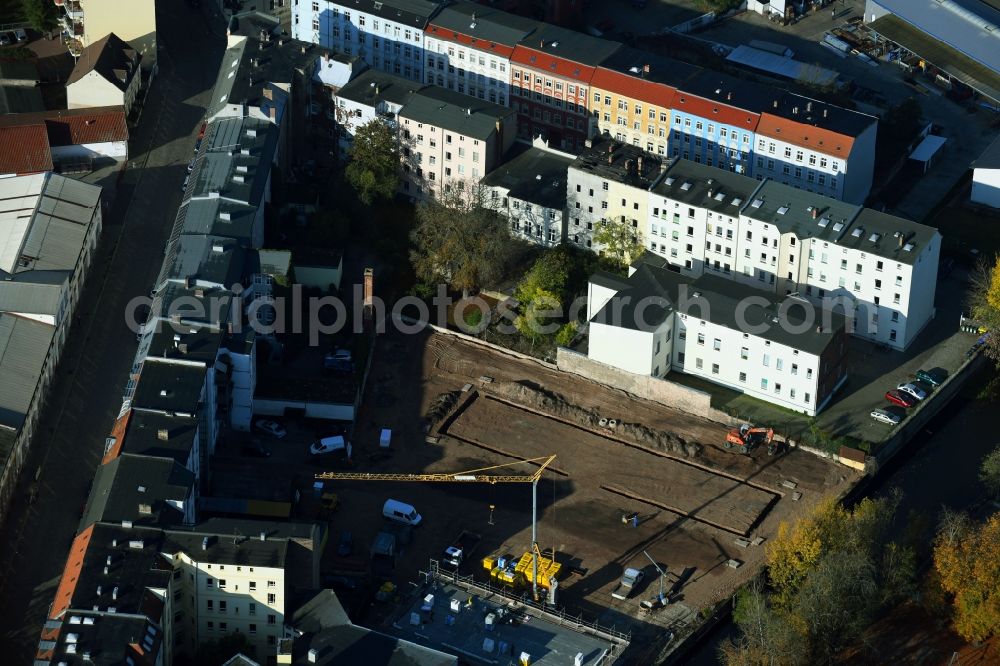 Aerial photograph Brandenburg an der Havel - Construction site for the multi-family residential building Jahnstrasse corner Friesenstrasse in Brandenburg an der Havel in the state Brandenburg, Germany