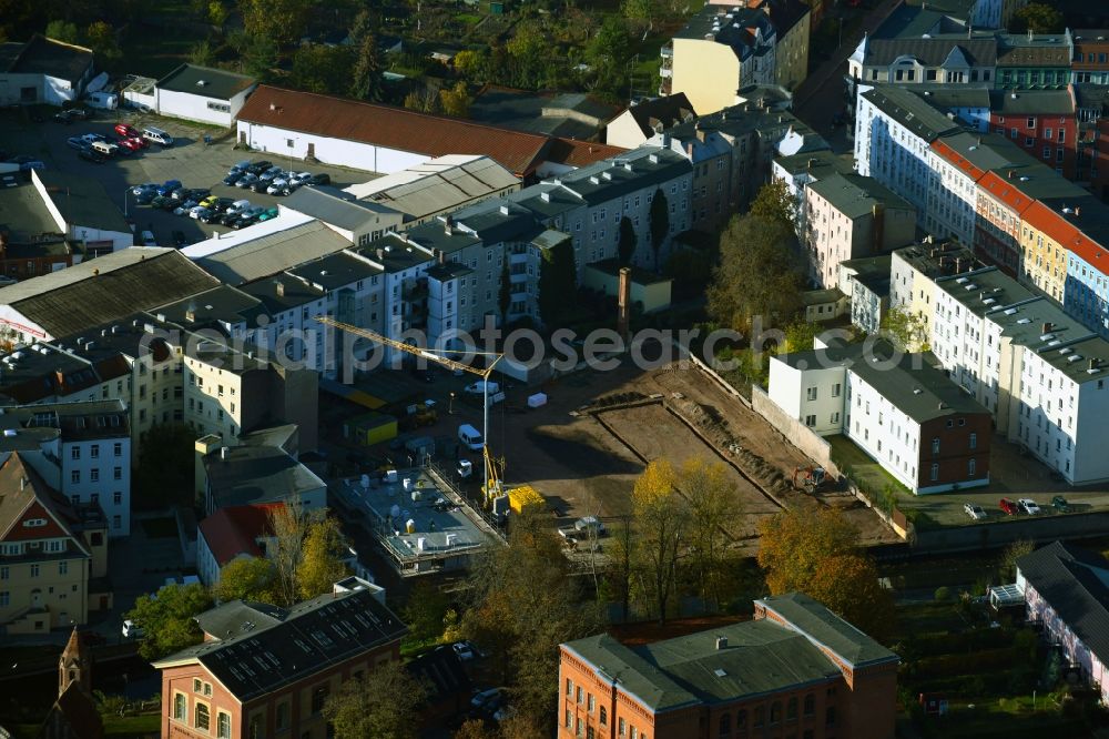 Aerial photograph Brandenburg an der Havel - Construction site for the multi-family residential building Jahnstrasse corner Friesenstrasse in Brandenburg an der Havel in the state Brandenburg, Germany