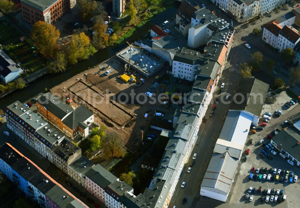 Aerial image Brandenburg an der Havel - Construction site for the multi-family residential building Jahnstrasse corner Friesenstrasse in Brandenburg an der Havel in the state Brandenburg, Germany