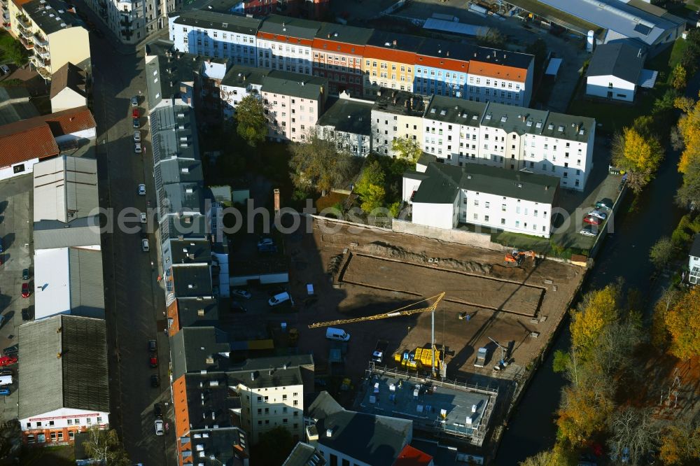 Aerial photograph Brandenburg an der Havel - Construction site for the multi-family residential building Jahnstrasse corner Friesenstrasse in Brandenburg an der Havel in the state Brandenburg, Germany