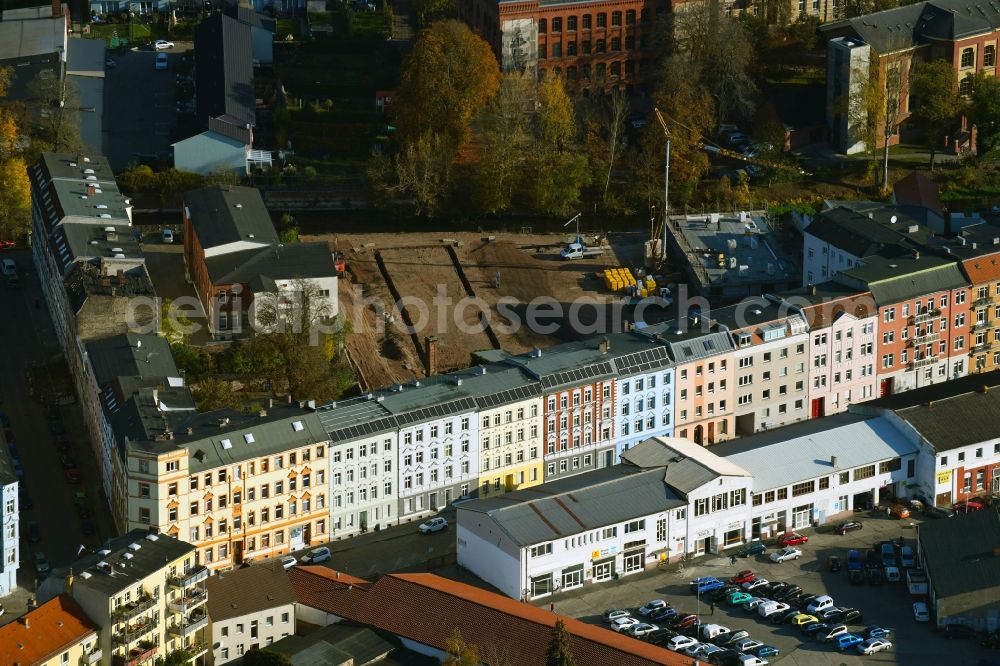 Brandenburg an der Havel from above - Construction site for the multi-family residential building Jahnstrasse corner Friesenstrasse in Brandenburg an der Havel in the state Brandenburg, Germany