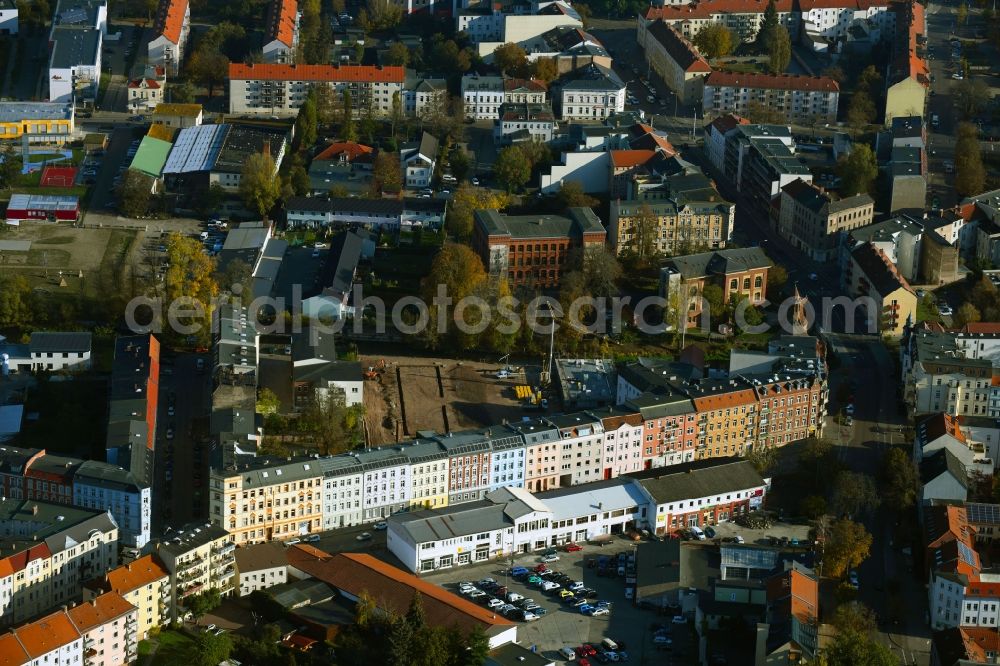 Brandenburg an der Havel from the bird's eye view: Construction site for the multi-family residential building Jahnstrasse corner Friesenstrasse in Brandenburg an der Havel in the state Brandenburg, Germany