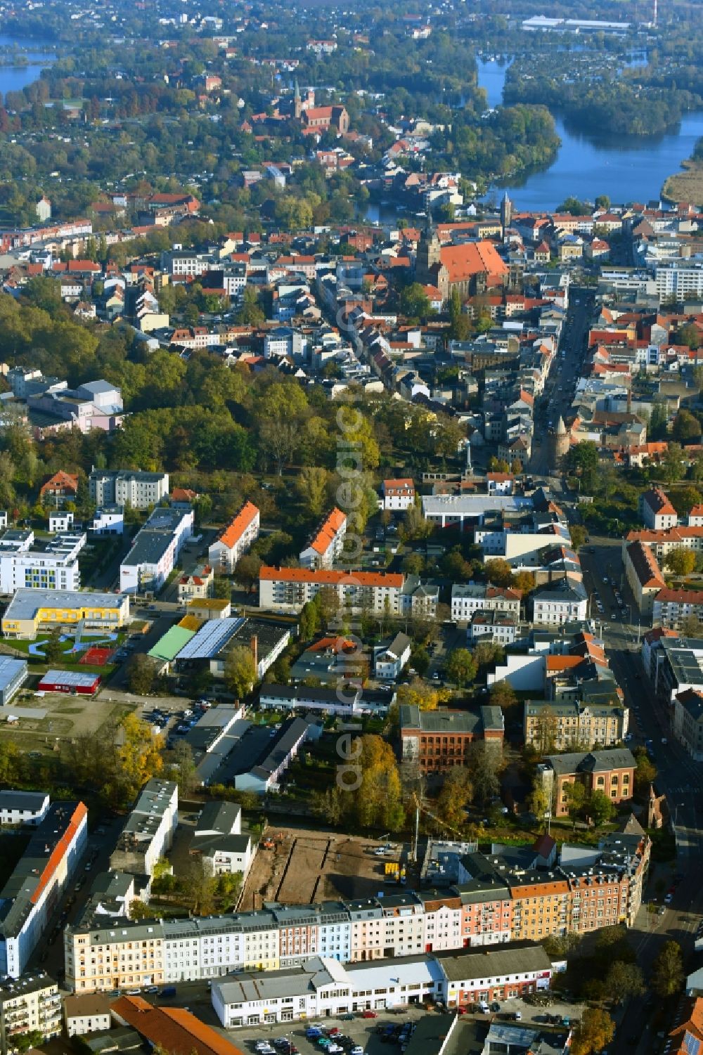 Aerial photograph Brandenburg an der Havel - Construction site for the multi-family residential building Jahnstrasse corner Friesenstrasse in Brandenburg an der Havel in the state Brandenburg, Germany