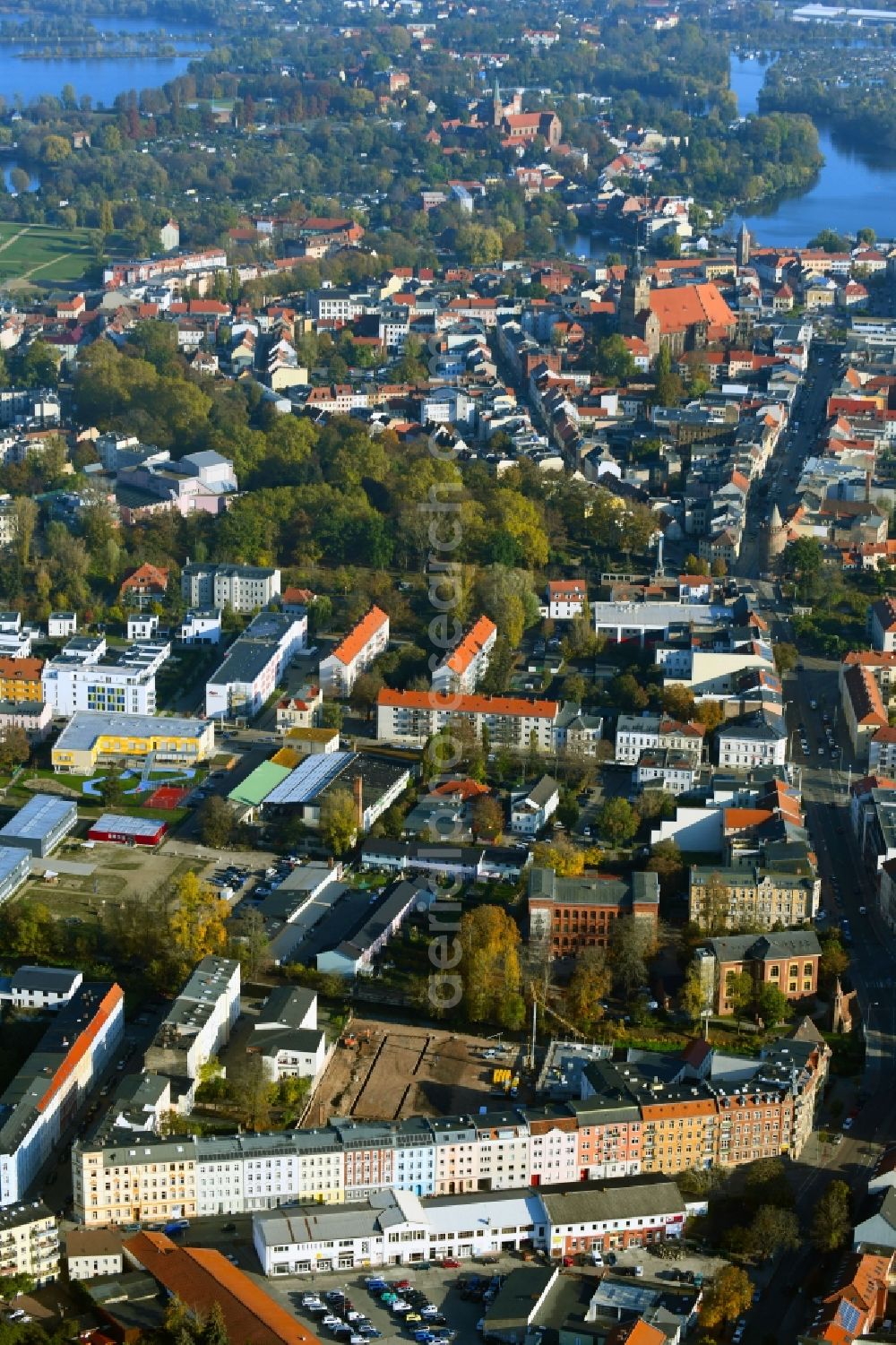 Brandenburg an der Havel from above - Construction site for the multi-family residential building Jahnstrasse corner Friesenstrasse in Brandenburg an der Havel in the state Brandenburg, Germany