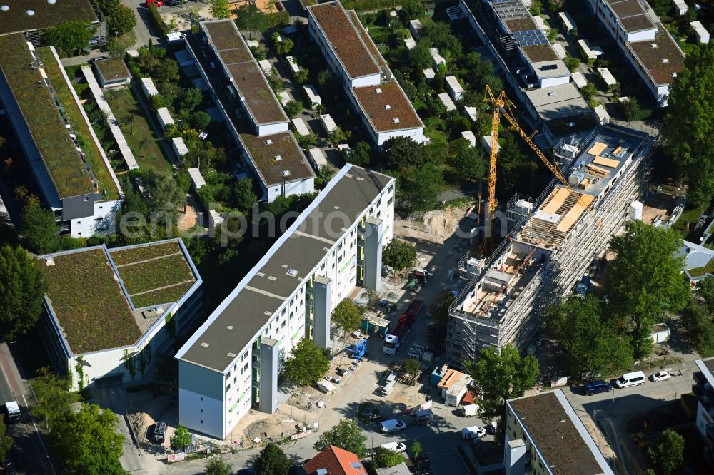 Erlangen from above - Construction site for the multi-family residential building on Johann-Kalb-Strasse - Thymianweg in Erlangen in the state Bavaria, Germany