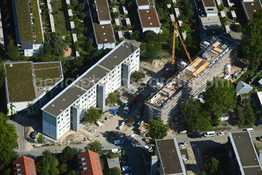 Erlangen from the bird's eye view: Construction site for the multi-family residential building on Johann-Kalb-Strasse - Thymianweg in Erlangen in the state Bavaria, Germany