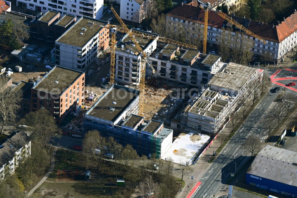 Hannover from the bird's eye view: Construction site for the multi-family residential building on Kesselstrasse in the district Limmer in Hannover in the state Lower Saxony, Germany